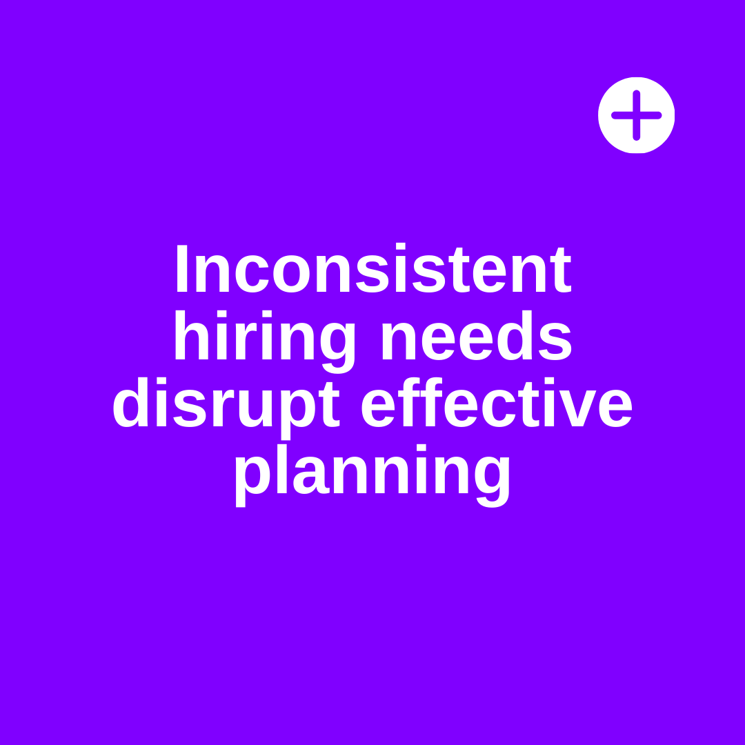 A purple background with white text that says inconsistent hiring needs disrupt effective planning