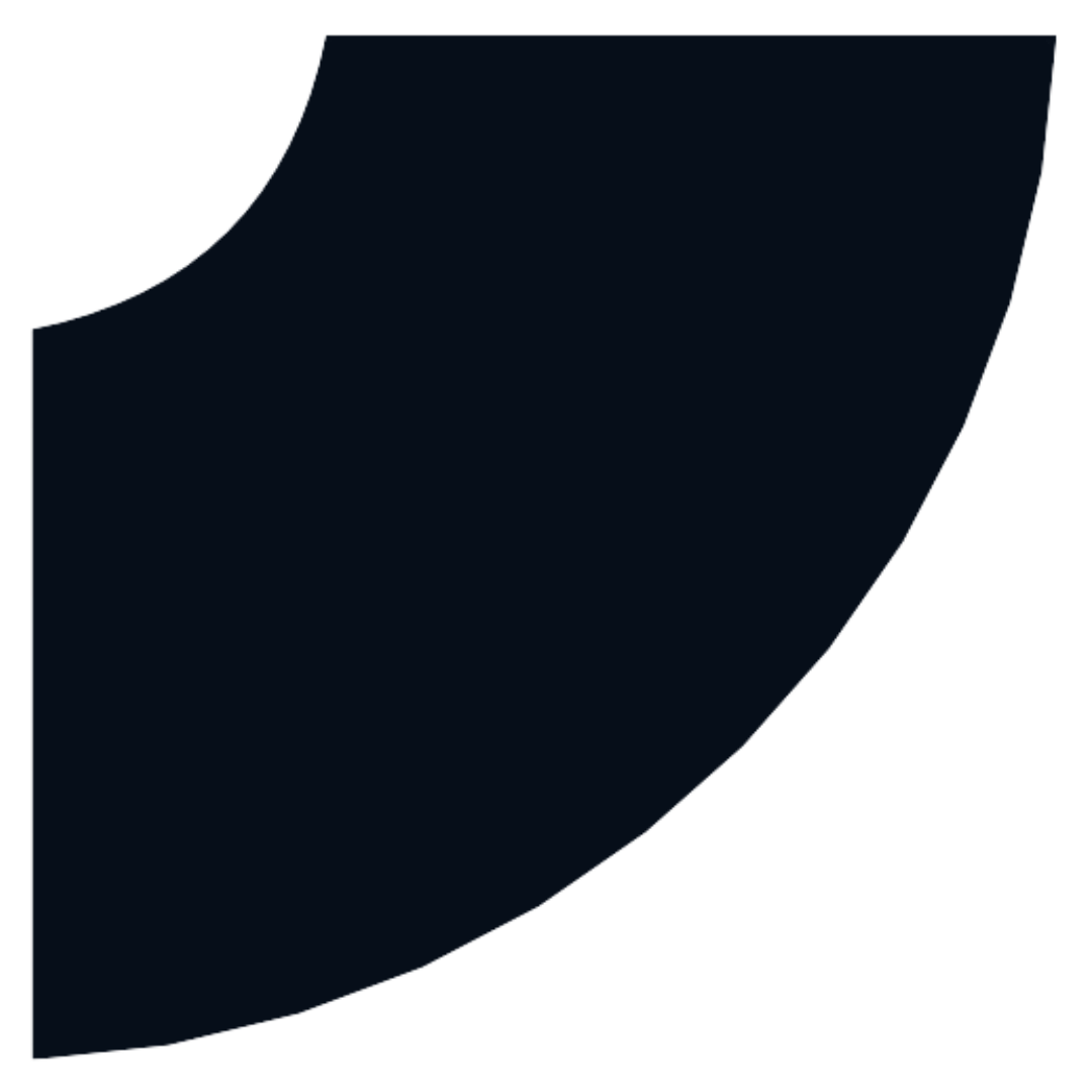 Dark blue curved corner shape against white background.