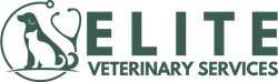 Elite Veterinary Services logo with green pet silhouette and stethoscope icon