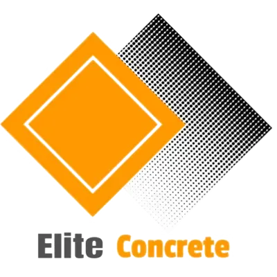 A logo for elite concrete with a diamond in the middle