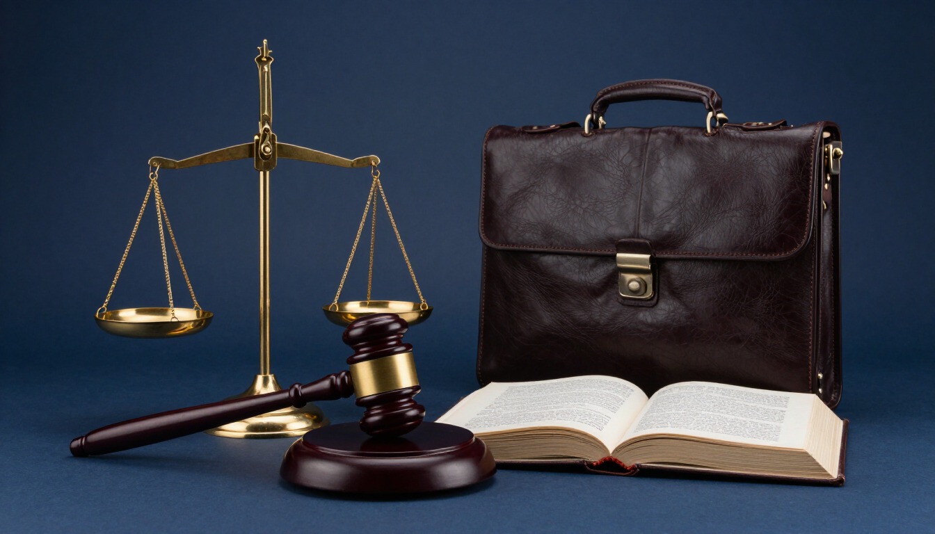 DUI Defense Lawyer in Renton, WA with gavel, scales of justice, briefcase, and law book