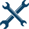 Two blue wrenches crossed, symbolizing repair or settings.