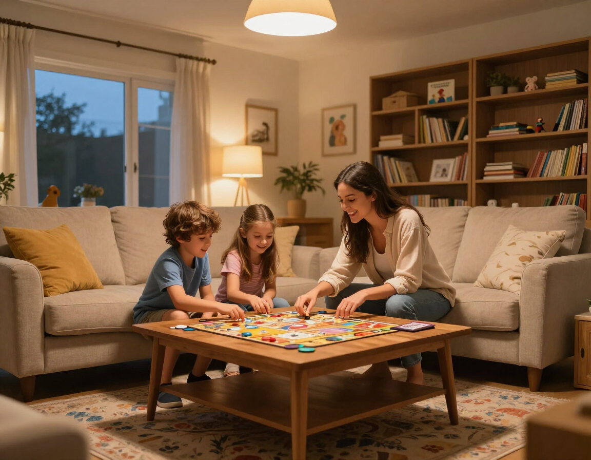 Babysitter playing games with siblings