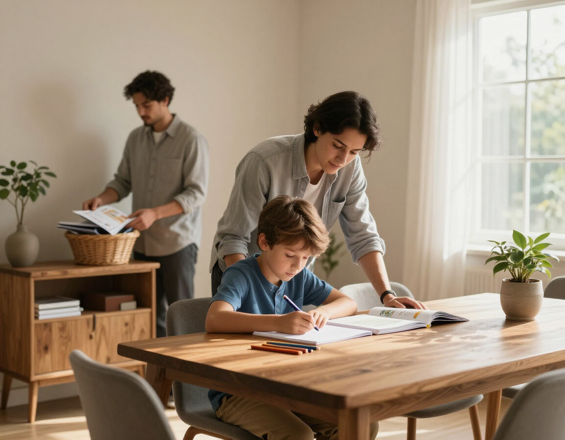 Family assistant helping a child with homework