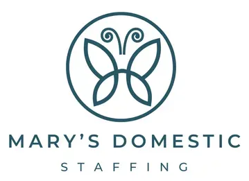 Mary’s Domestic Staffing logo with teal butterfly emblem and text on white background