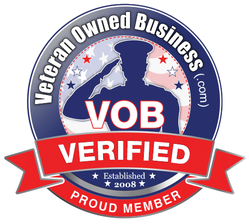 VOB Verified Seal: Veteran saluting silhouette, red/blue/white colors,