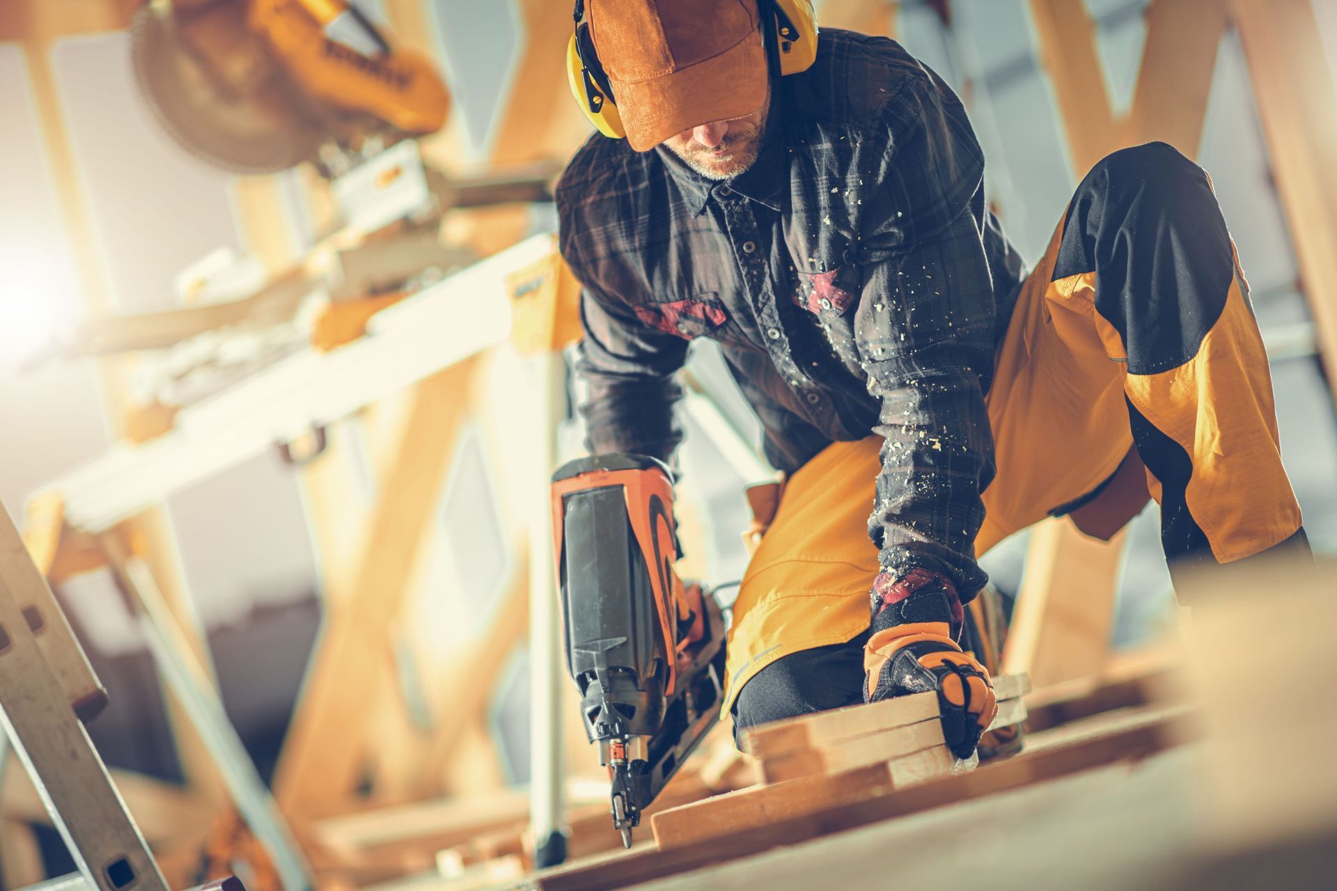 woodwork job caucasian construction worker