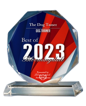 Faceted glass award plaque reading “The Dog Tamer Dog Trainer Best of 2023 Boerne, Texas”