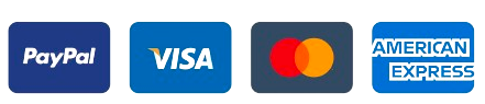 PayPal, Visa, Mastercard, and American Express payment logos on a white background