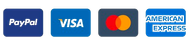 PayPal, Visa, Mastercard, and American Express payment logos on a white background