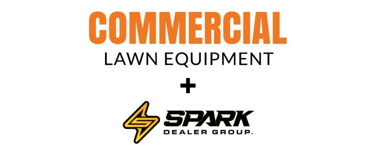 Commercial Lawn Equipment and Spark Dealer Group logos with a plus sign between them