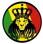 Lion logo with crown over a red, yellow, and green circular background