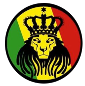 Lion logo with crown over a red, yellow, and green circular background