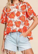 Floral Bubble Sleeve Blouse