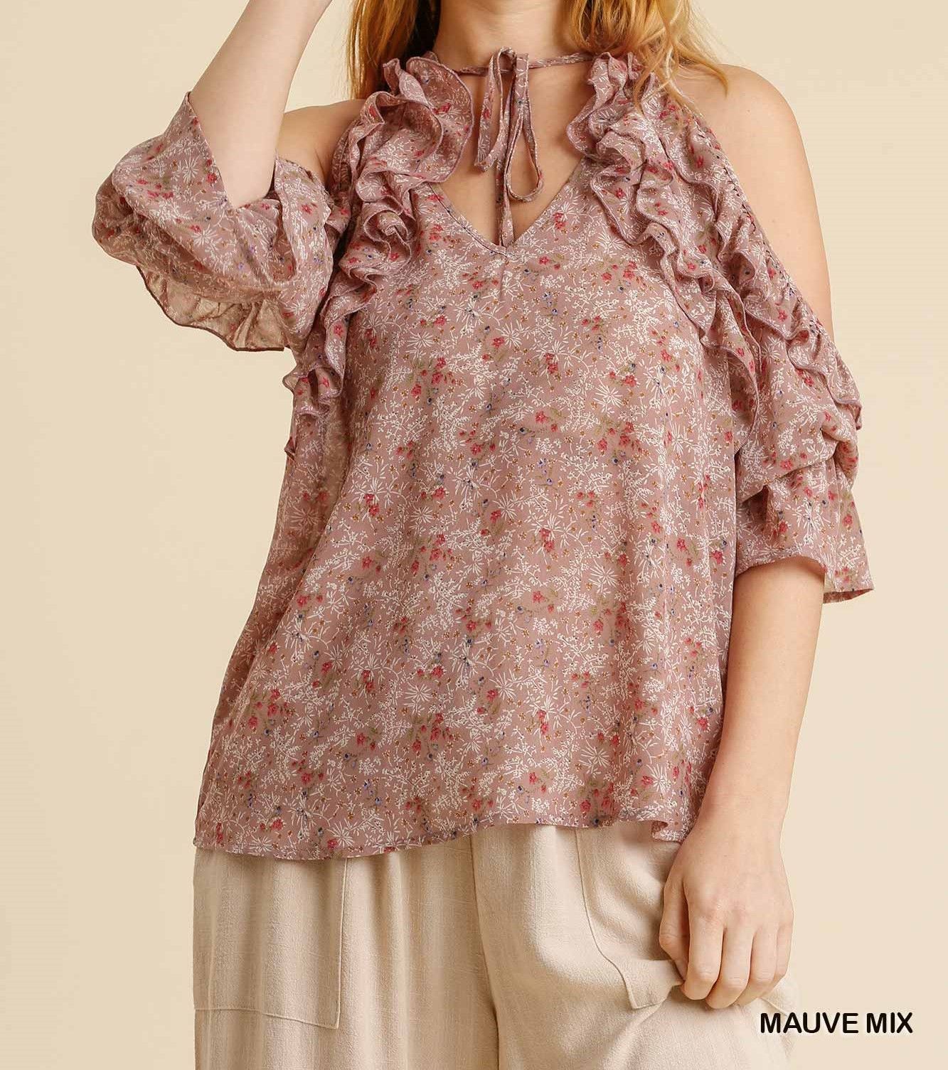 Sheer Floral Print Ruffle