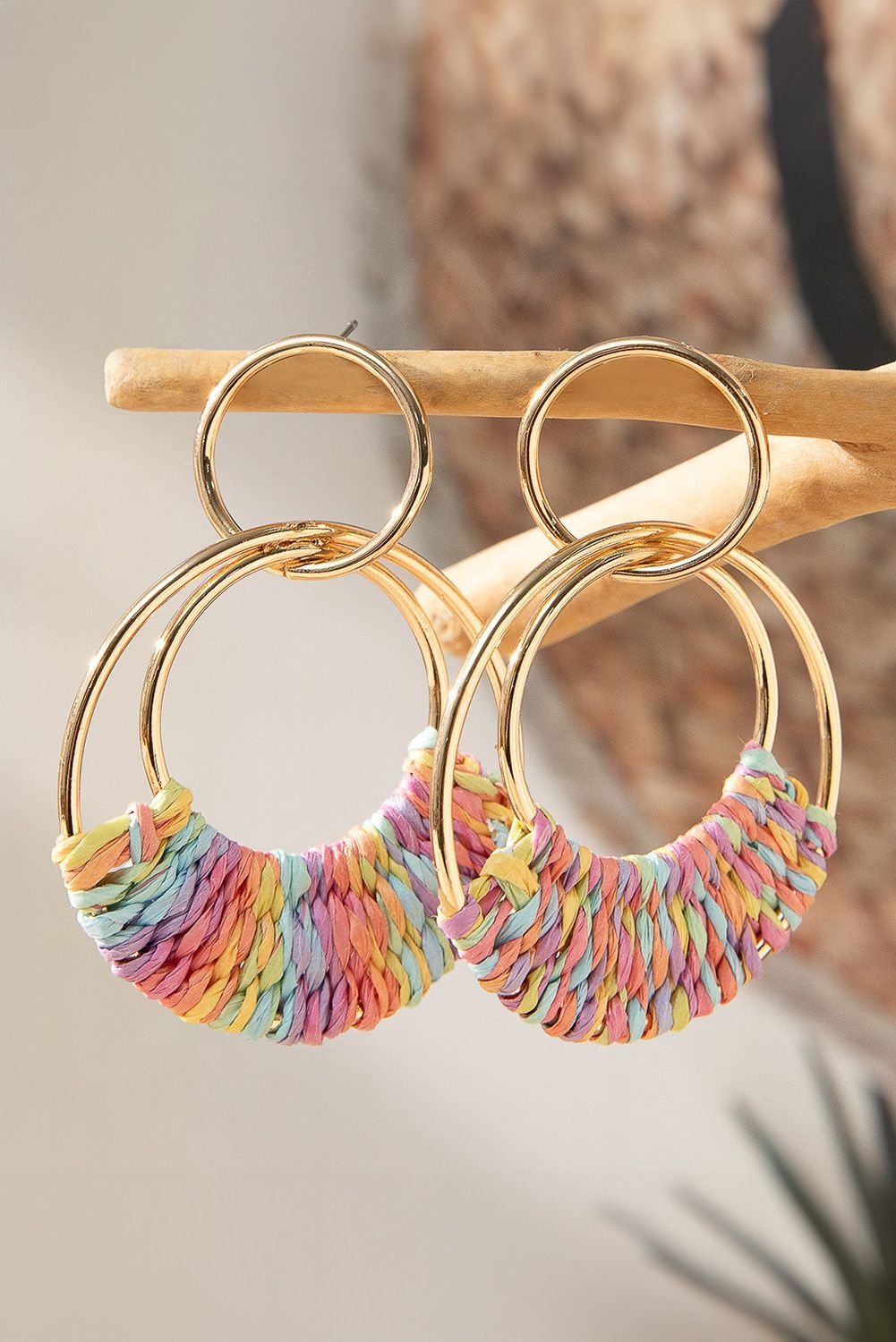 Pink Woven Dangle Earrings