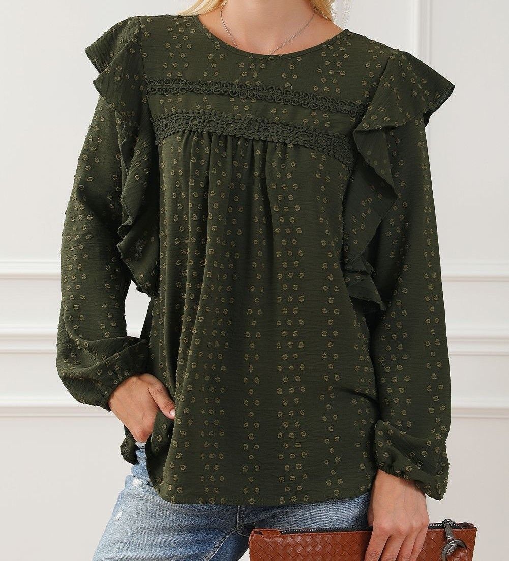 Dot Ruffle Long Sleeve Blouse