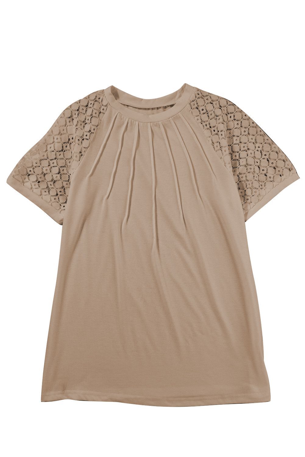 Khaki Contrast Lace Raglan Sleeve Tee