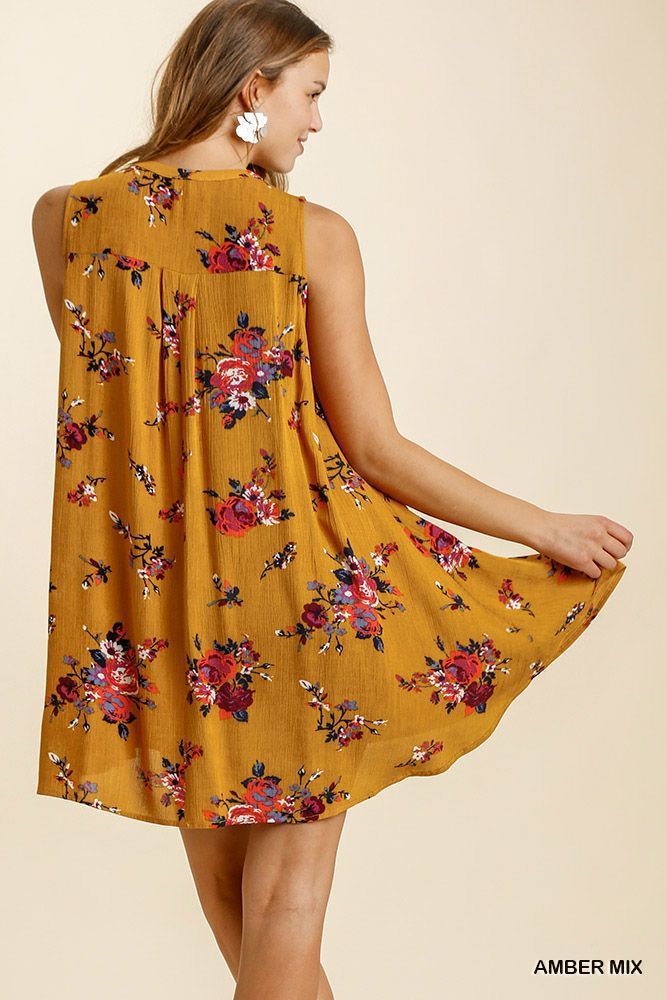 Mustard Color Floral Print Dress