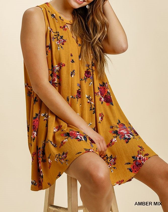 Mustard Color Floral Print Dress