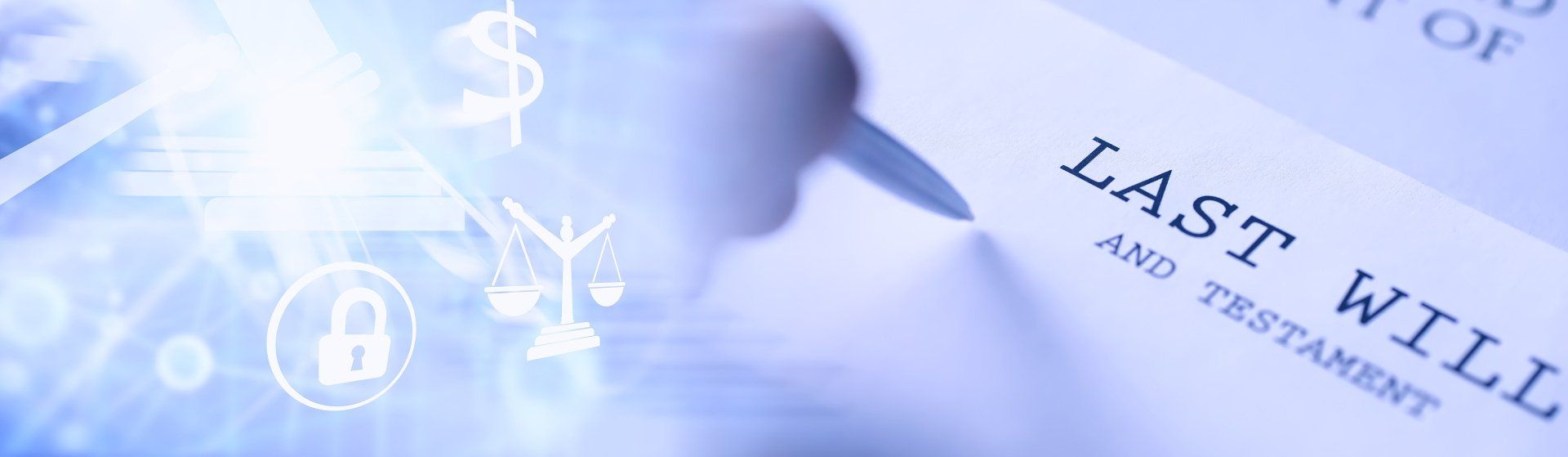 A close up of a last will and testament with a blue background.