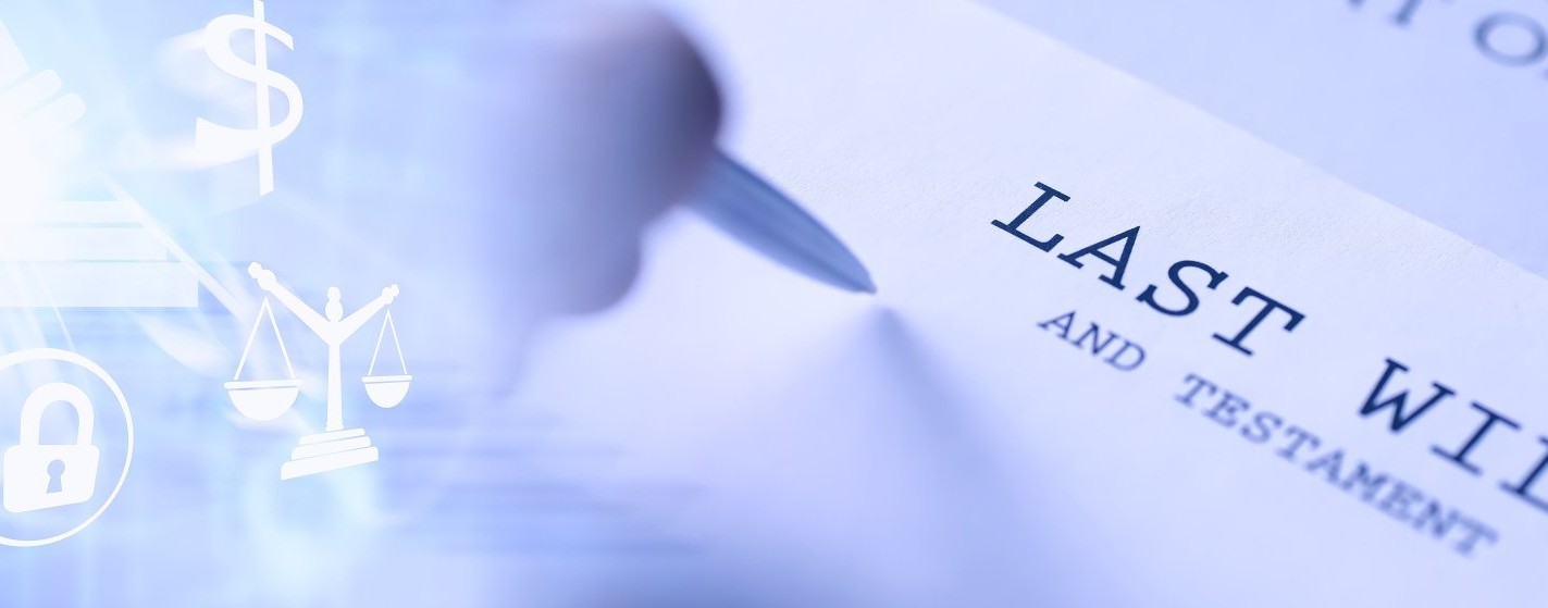 A person is writing a last will and testament on a piece of paper.