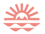 Un icono rosa de un sol saliendo sobre el océano.