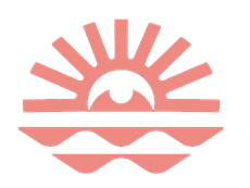 Un icono rosa de un sol saliendo sobre el océano.