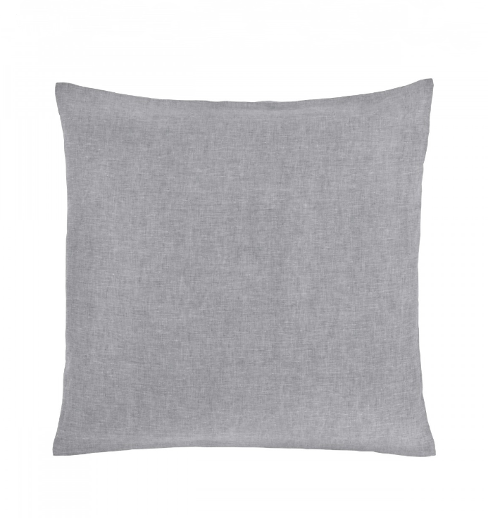 A grey bed linen pillow