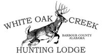 White Oak Creek Hunting Lodge logo with a deer and “Barbour County, Alabama” text