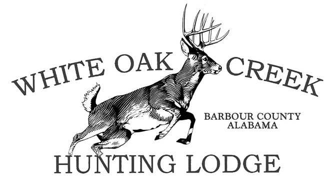 White Oak Creek Hunting Lodge logo with a deer and “Barbour County, Alabama” text