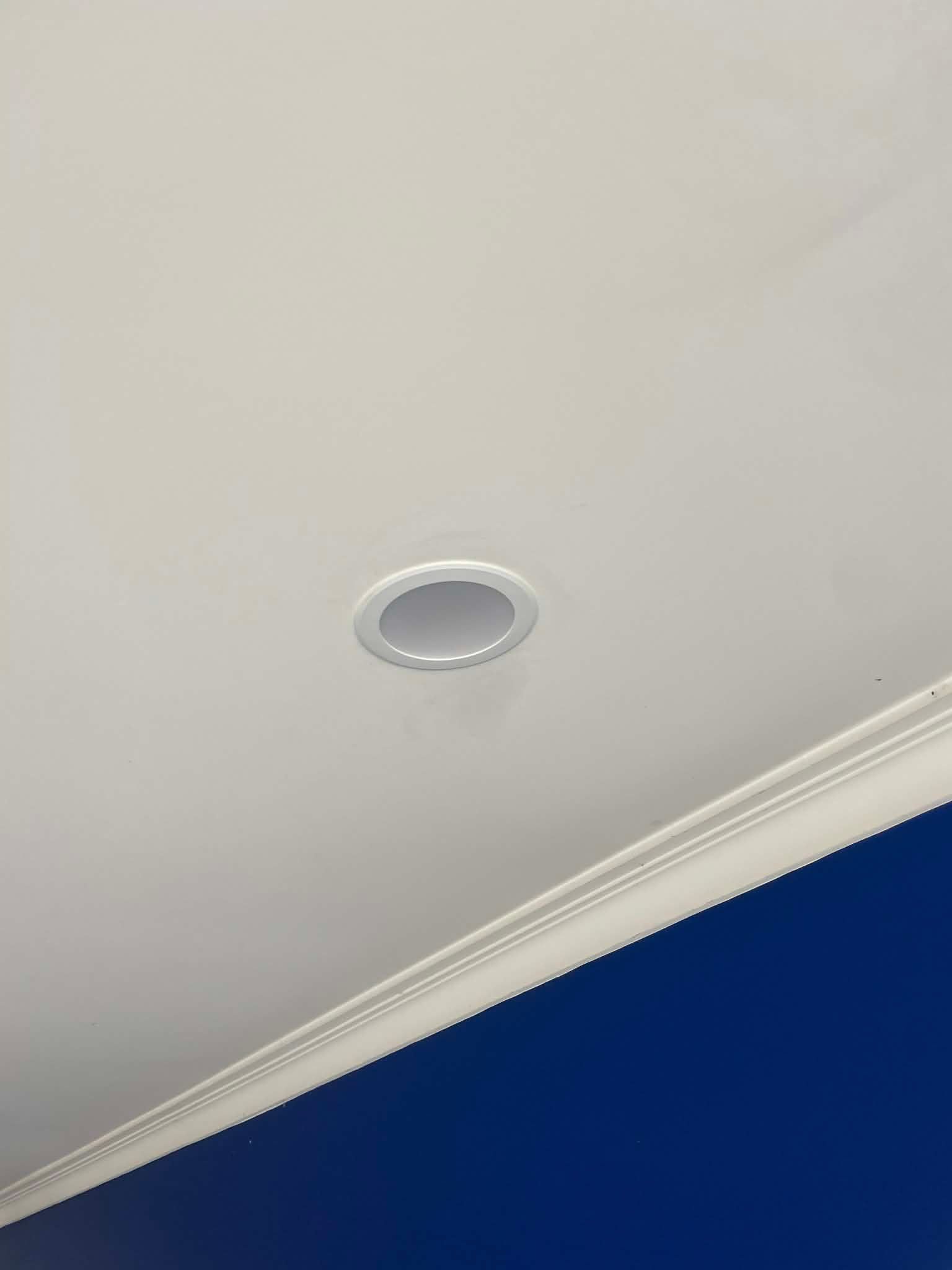 Downlight on a white ceiling with a blue wall nearby in Hampton