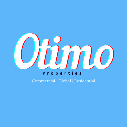 Logo for "Otimo Properties" with text: "Otimo Properties Commercial | Global | Residential" on a blue background.
