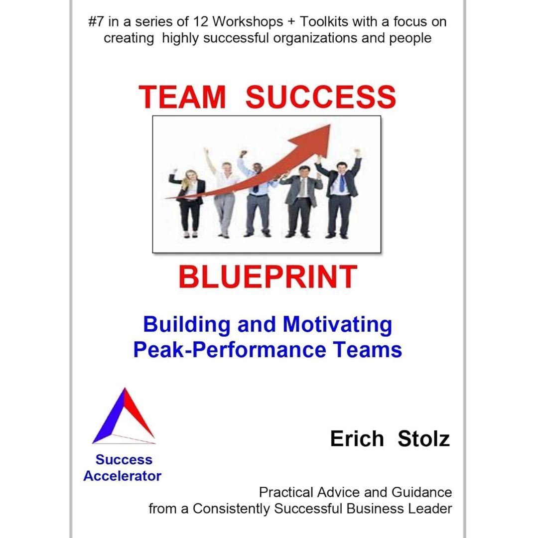 Book cover titled “Team Success Blueprint” with people raising arms under an upward red arrow.
