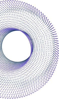 Purple circular spiral of small arrows around a white center on a white background