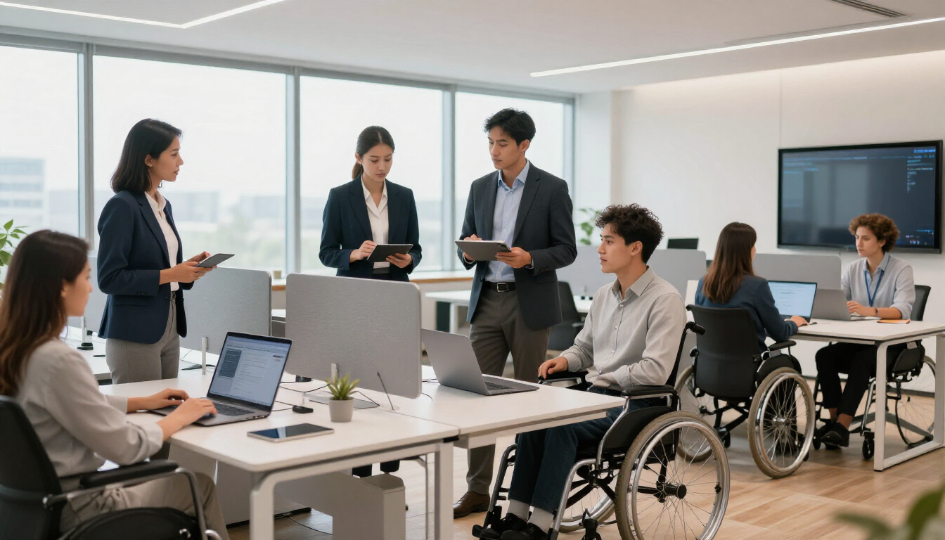 Diverse professionals in accessible office