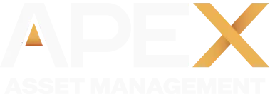 Logo of APEX Asset Management. The letters are white, with the A and X in orange.