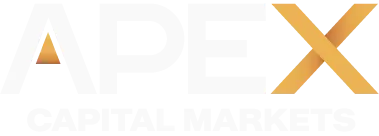 Logo for Apex Capital Markets, white text with orange accent on letter A and letter X.