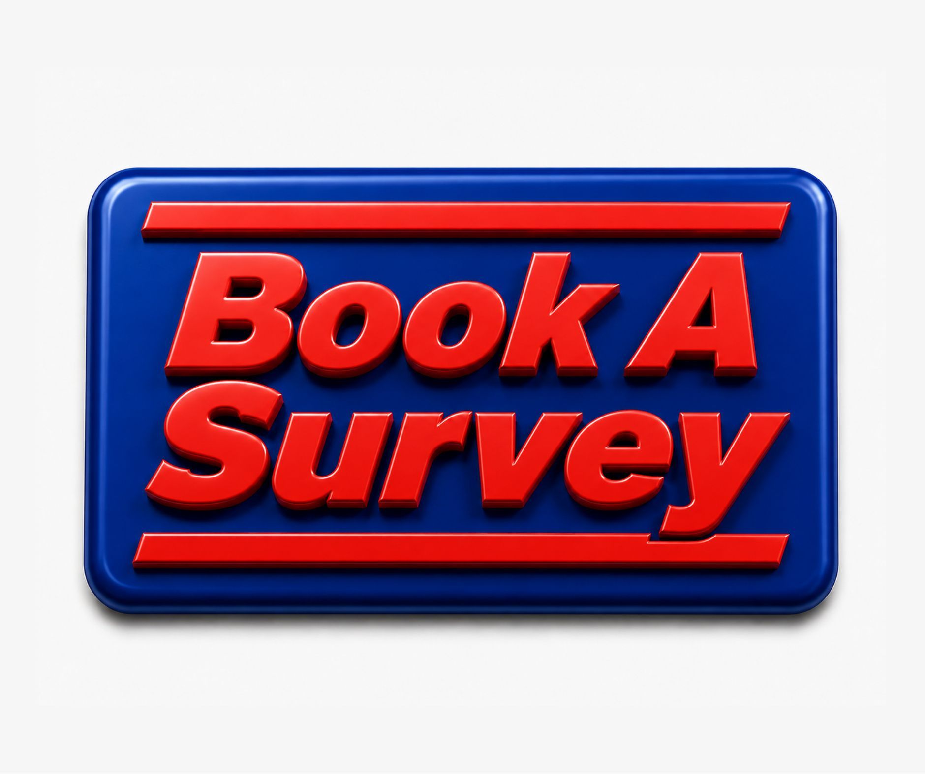 Blue button graphic with red text reading “Book A Survey”