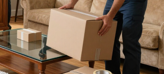 removal company holding packed up box