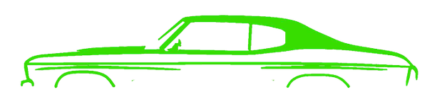 Green outline of a car in side view on a white background