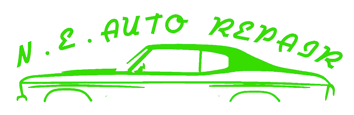 Green car logo with the text “N.E. Auto Repair”
