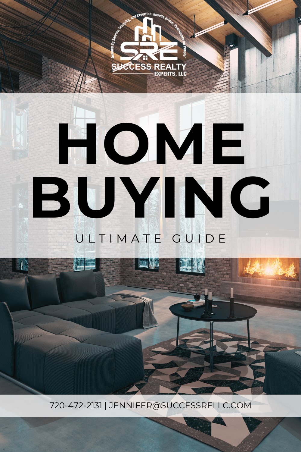 There is a picture of a living room with a couch and a fireplace.