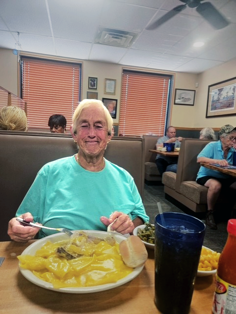 Cindy E with her meal at Dennys (2026)