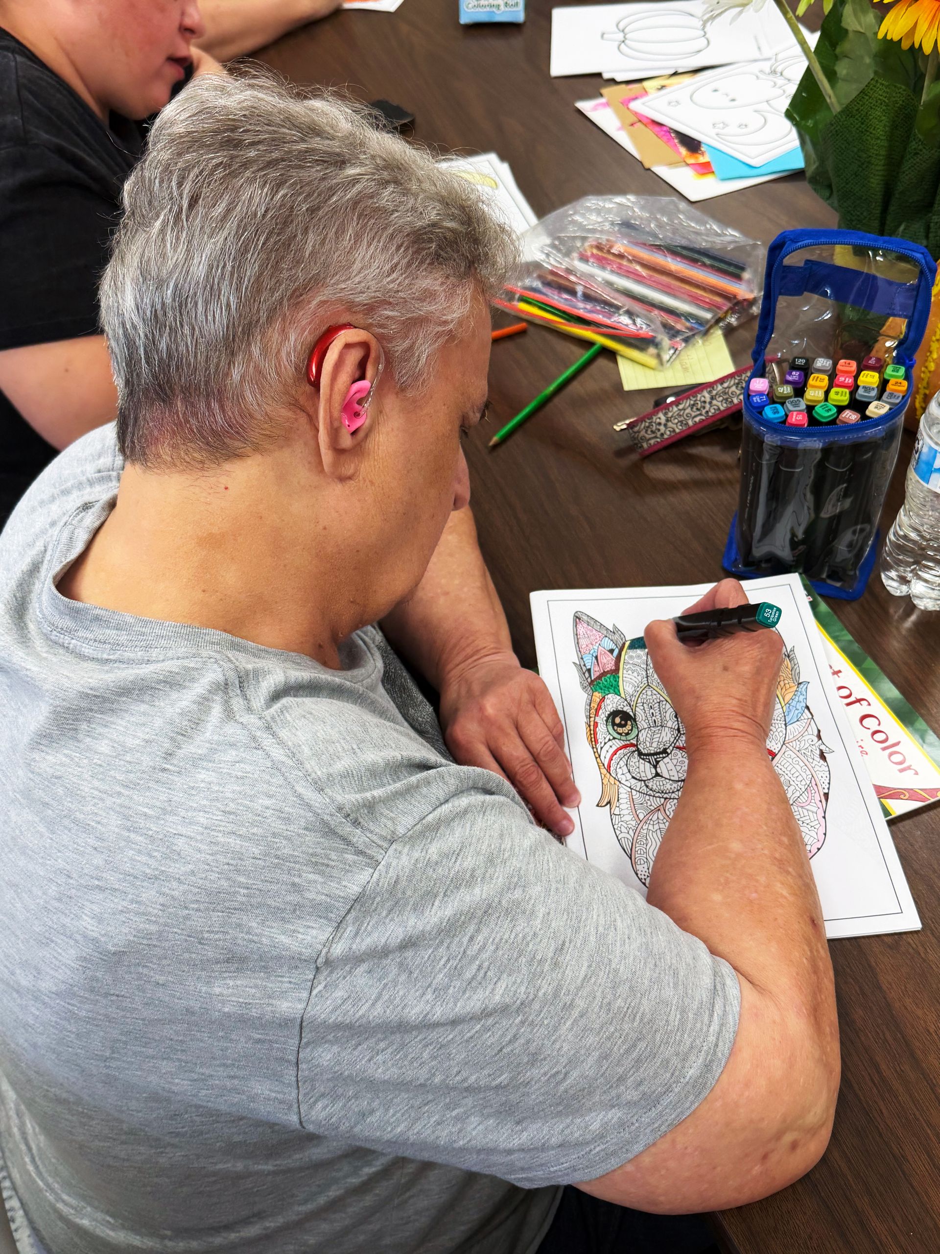 Complex cat coloring page being diligently worked upon (2026)