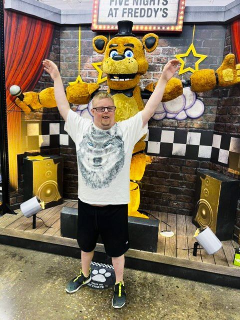 Kevin in front of a Friday Night at Freddy's display (2026)