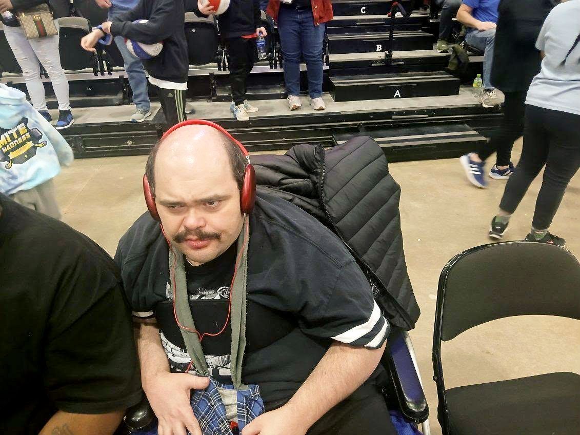 Riverside and Jeff at Globetrotters game at civic center.