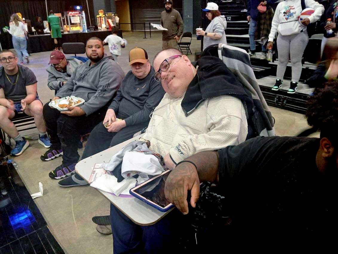 Riverside and Jeff at Globetrotters game at civic center.