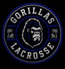 Gorillas Lacrosse circular logo with a gorilla head in black, white, and blue, flanked by palm trees