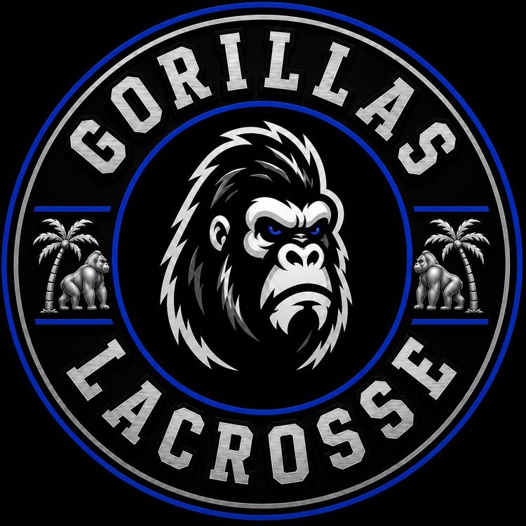 Gorillas Lacrosse team logo with a black gorilla head in a blue-outlined circular emblem on a black background